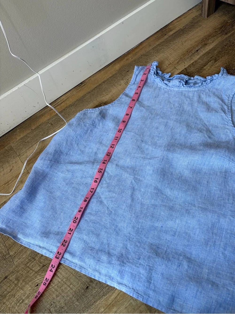 J. Crew Linen Chambray Blue Ruffle Neck Sleeveless Top - Picture 4 of 14